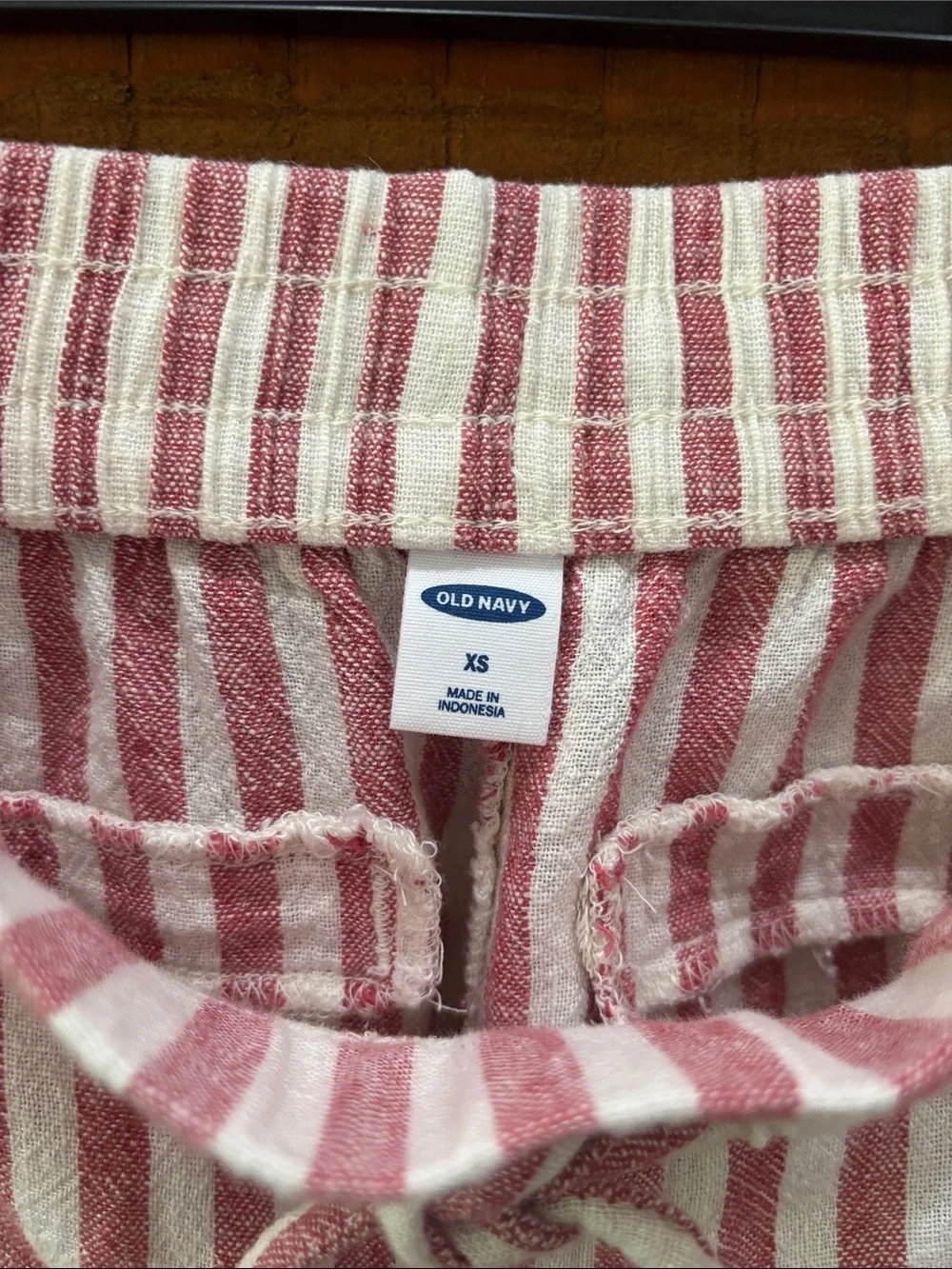Old Navy Pink and White Striped Drawstring Linen Shorts